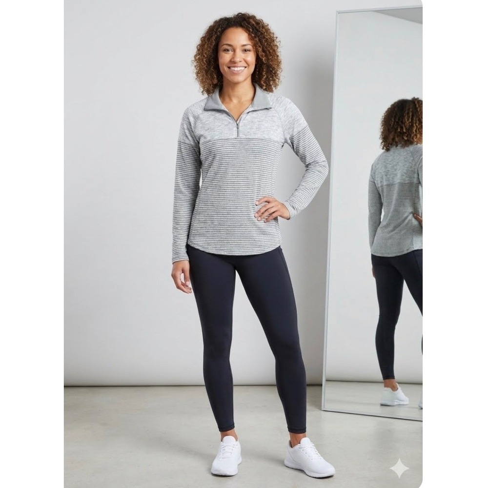 Avia Pullover Top Womens XXL Grey Striped Quarter Zip Activewear Work Out Sporty